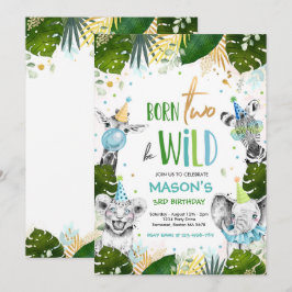 Födelseort två: Vilden Birthday Safari Animals Par Inbjudningar