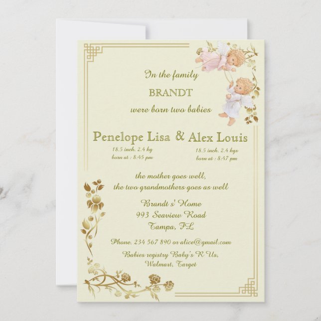 Födelseort twin spädbarn meddelande (Framsida)