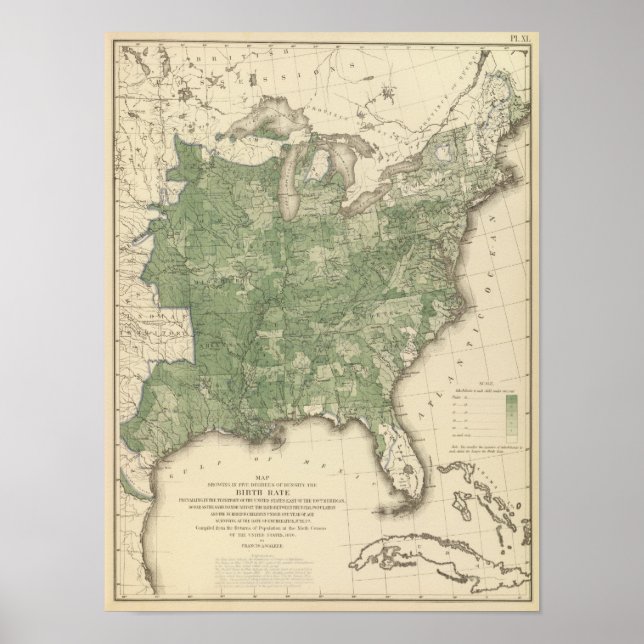 Födelseort, USA, statistisk litografi Poster (Framsidan)