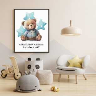 Födelsestadistik Nallebjörn Blå Pojkrum Poster