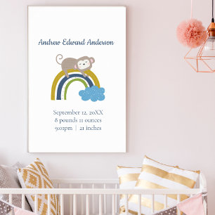 Födelsestadistik Rainbow Boho Ny Baby Pojke Poster