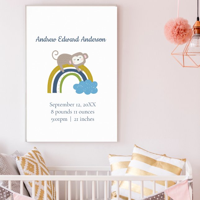 Födelsestadistik Rainbow Boho Ny Baby Pojke Poster (Skapare uppladdad)