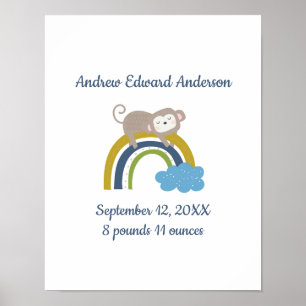 Födelsestadistik Rainbow Boho Ny Baby Pojke Poster