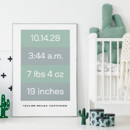Födelsestatistik Anpassad färg & Namn utan ram Poster