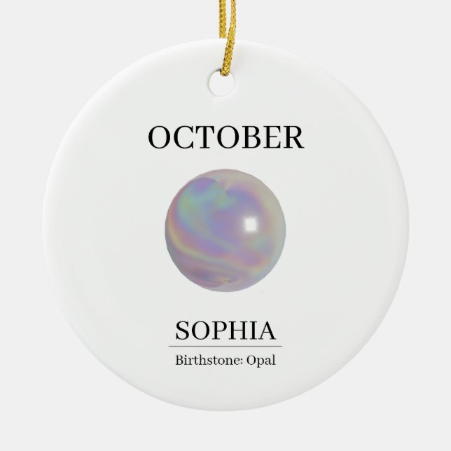 Födelsestein Oktober Födelsedagsnamn Opal Julgransprydnad Keramik (Framsidan)