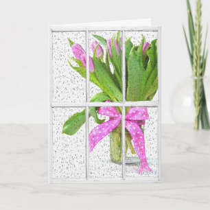 födelsetal på fönster med tulpaner kort