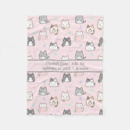 Födelsetalen Flicka ger Cute Cats Grått Rosa B Fleecefilt