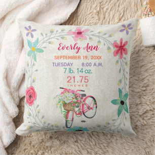 Födelsetalen Flicka Vintage Retro Rosa Bicycle Kudde