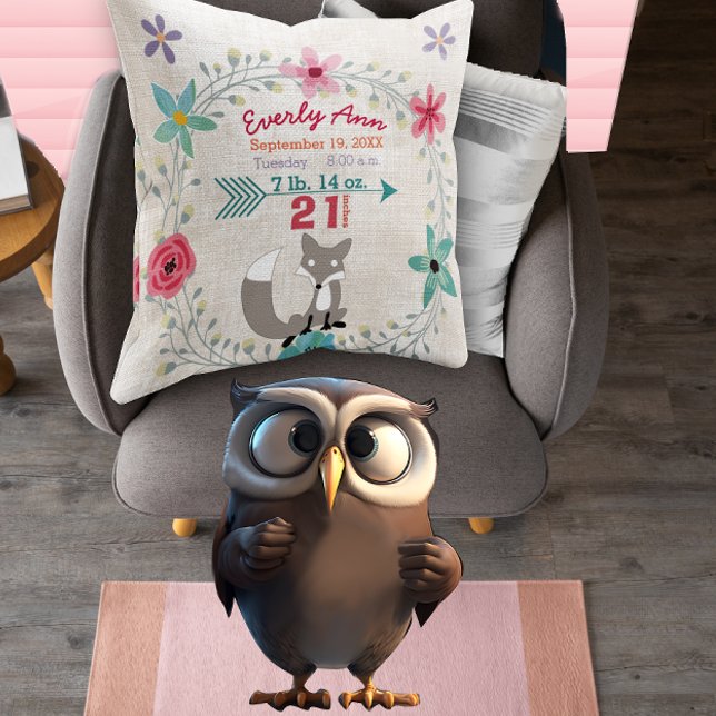 Födelsetter Flicka Woodland Creatures Fox Kudde (Skapare uppladdad)