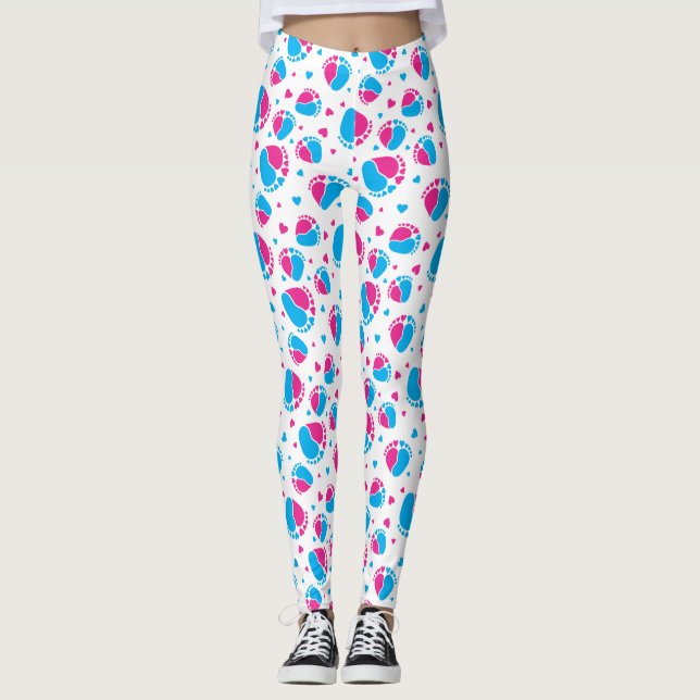 Foder och hjärtan i baby, blå och Rosa Färg Leggings (Framsida)