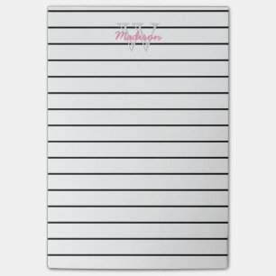 Fodrad Monogrammed svart rosor & vit Post-it Block