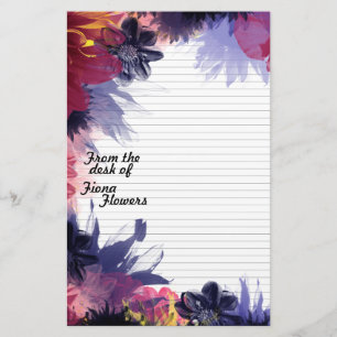 Fodrad Notepaperbrevpapper, mörka färgrika blomm Brevpapper