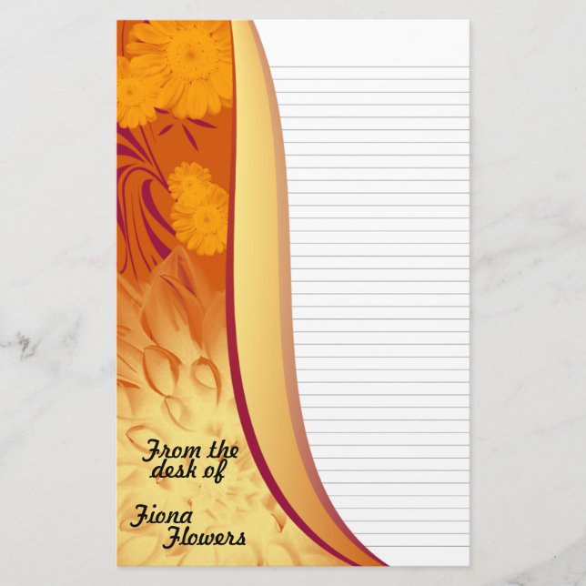 Fodrad Notepaperbrevpapper, orange gula blommor Brevpapper (Framsida)