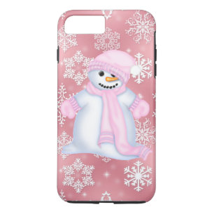 Fodral för plus för iPhone 7 för julsnögubbe rosa