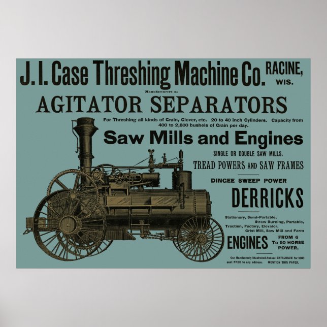 Fodral Threshing Maskin 1889 Racine Wisconsin Farm Poster (Framsidan)