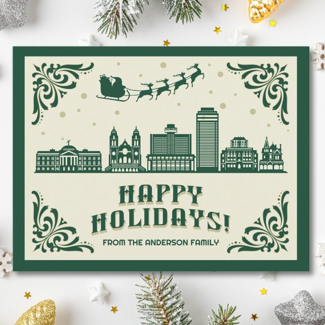 Foenix, AZ Skyline Glad helg vykort (Happy Holidays Phoenix, AZ skyline cityscape christmas postcard customizable real estate Santa )
