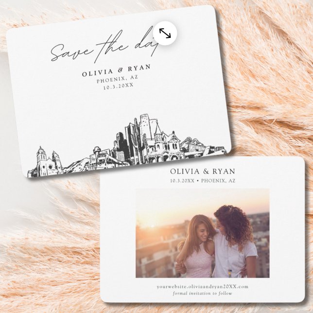 Foenix Bröllop Modern Spara datum Inbjudningar (Phoenix wedding save the date with engagement photo)
