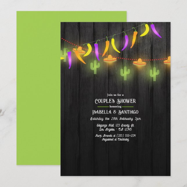 Foestive String Ljus Fiesta Par Shower Inbjudningar (Fram/baksida)