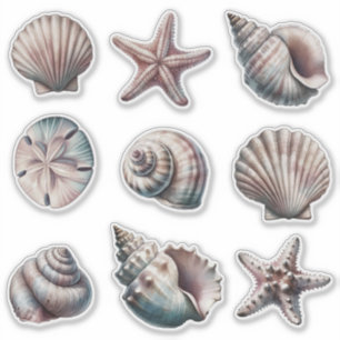 Fog Olika Sea Snäcka Stickers - uppsättning 9 Klistermärken