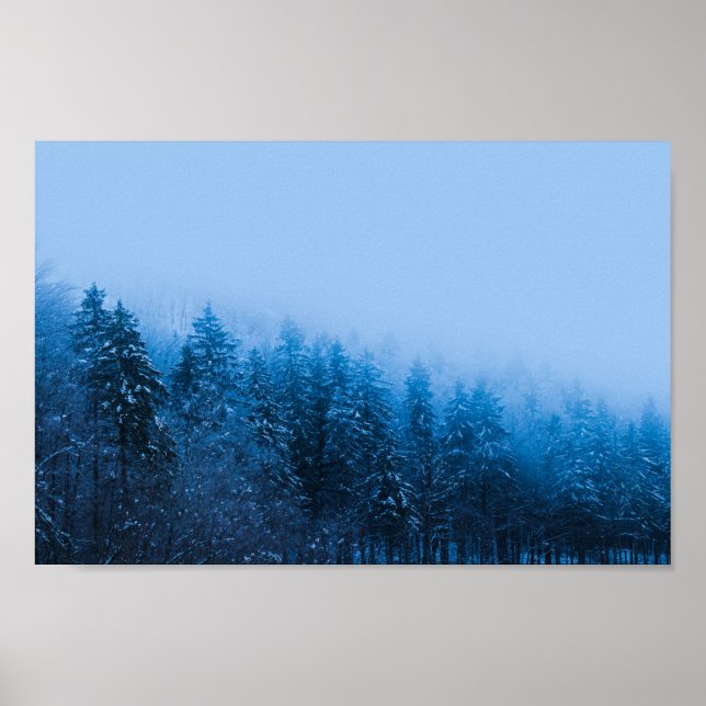 Fog över snö täckt skog i sjö Bohinj, Slo Poster (Framsidan)
