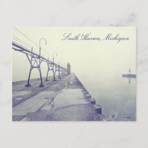 Fog täckt Pier South Haven Michigan Lighthouse Vykort