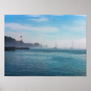 Fog vid hamnen i Mackinac Poster
