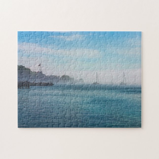 Fog vid hamnen i Mackinac Pussel (Horisontell)