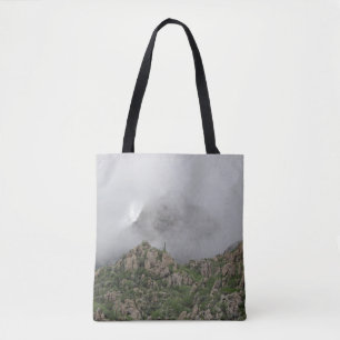 Foggy Desert Mountain liggande Foto Morgon Fog Tygkasse