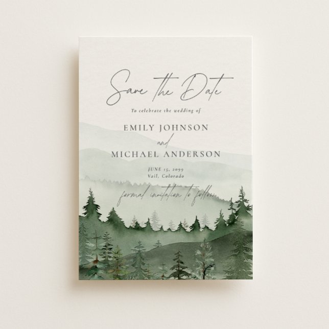 Foggy Forest Pine Tree Save the Date CARD Inbjudningar (Skapare uppladdad)