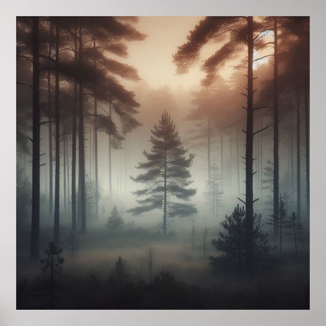 Foggy Forest Poster Art Print, Peaceful Nature (Framsidan)