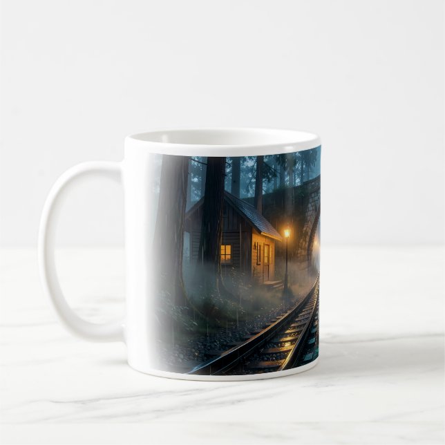 Foggy Forest Railroad Lantern Passage Mug Kaffemugg (Vänster)