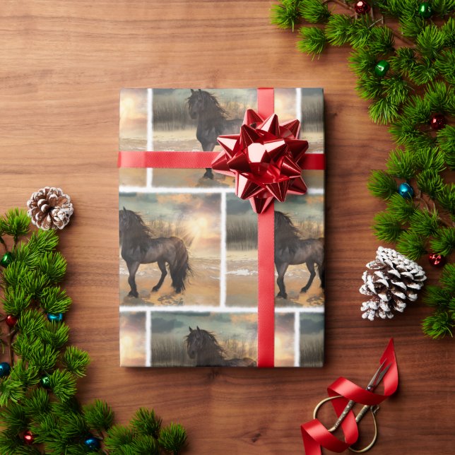 Foggy Friesian morse Horse Presentpapper (Julgåva)