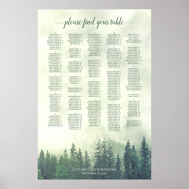 Foggy Grönt Gräs Forest Alfabetical Seattle Chart Poster (Framsidan)