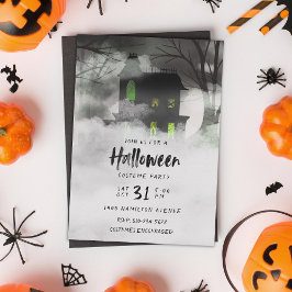 Foggy Haunted House Grönt Halloween fest Inbjudningar