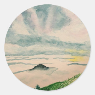 Foggy Hillside Stickers Runt Klistermärke