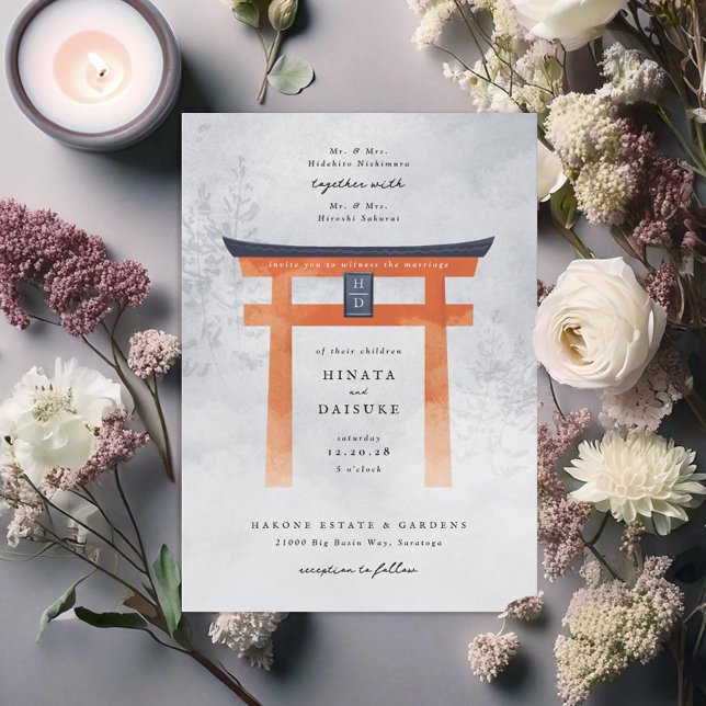 Foggy Japanska Torii Grind Romantic Bröllop Inbjudningar (Skapare uppladdad)