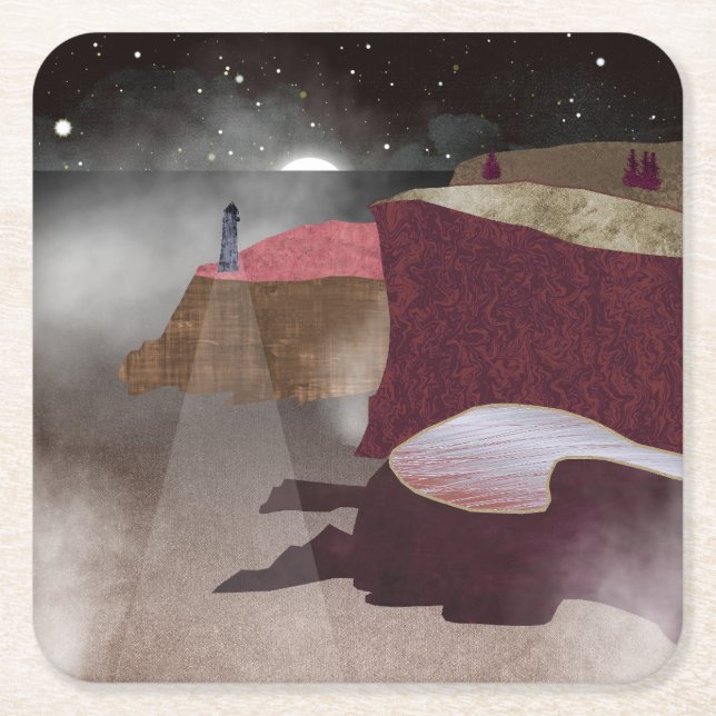 Foggy Lighthouse Underlägg Papper Kvadrat (Framsidan)