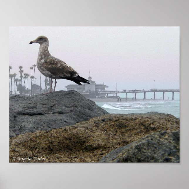 Foggy Morgon i Newport Beach-utskrift Poster (Framsidan)