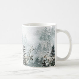 Foggy Mountain Snowy Woodland Forest Stag Hjort Mu Kaffemugg