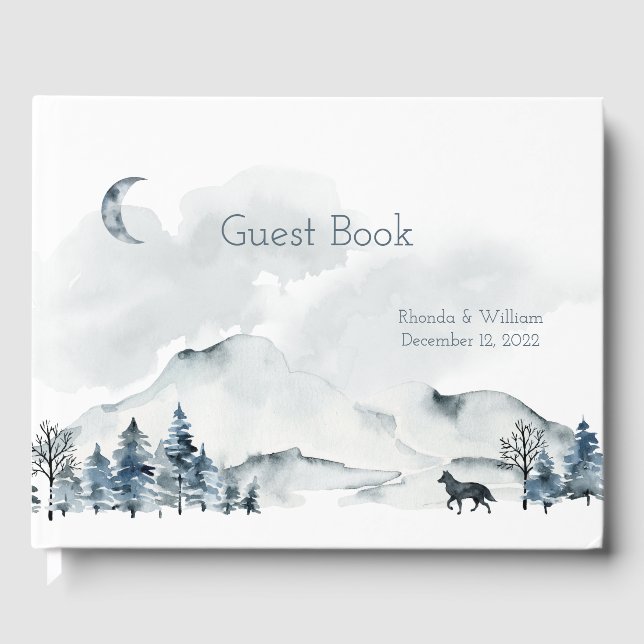 Foggy Mountain Watercolor Bröllop Gästböcker (Framsida)