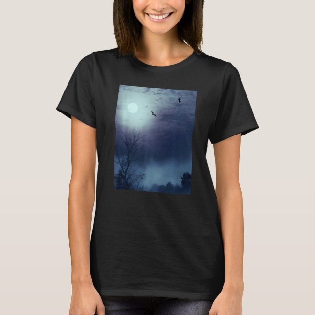 Foggy Nature Ligcape Fullmoon and Fladdermöss T Shirt (Framsida)