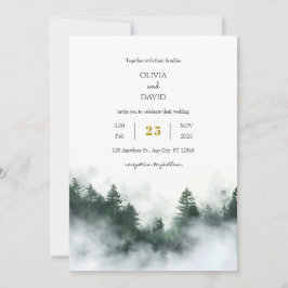 Foggy Seaside Grönt Woodland Forest Beach Wedding Inbjudningar
