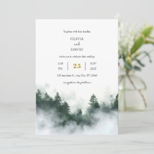 Foggy Seaside Grönt Woodland Forest Beach Wedding Inbjudningar
