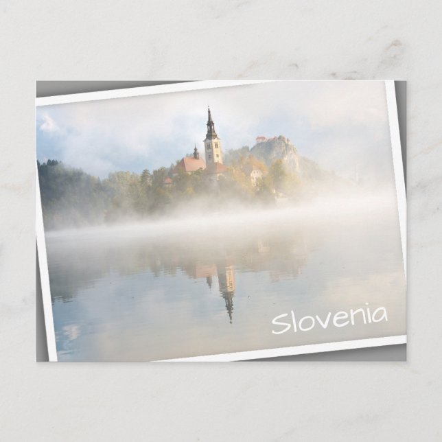 Foggy sunrise vid Sjö Bled Vykort (Framsida)
