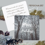 Foggy Winter Forest Julkort<br><div class="desc">Upplev den och magiska högerna på vintern i händer med våra Helgdagskort som har ett fantastiskt foto av en dimmig, frostlastad skog med stort träd täckt i rent vita snö - ett verkligt uttryck för serenvintern. Gör helgdagarna extra speciella genom att anpassa korten med hälsning och text som du själv...</div>