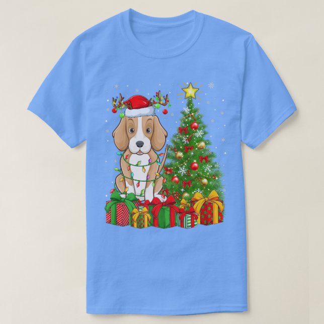 Fohound Hund Lighting Julafton Träd Santa Hat Foho T Shirt (Design framsida)
