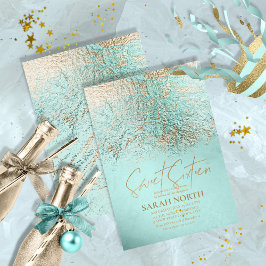 Foil Abstrakt Sweet sixteen Guld Teal ID776 Inbjudningar