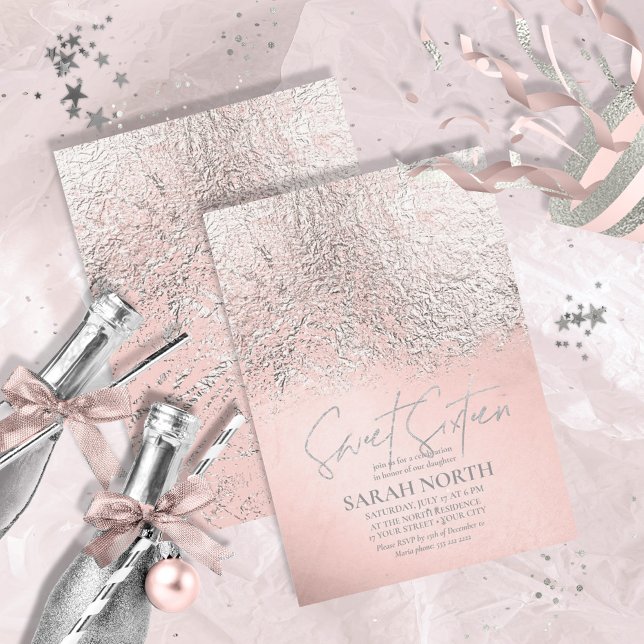 Foil Abstrakt Sweet sixteen Ro Silver Guld, ID776 Inbjudningar (Skapare uppladdad)