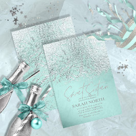 Foil Abstrakt Sweet sixteen Silver Teal ID776 Inbjudningar