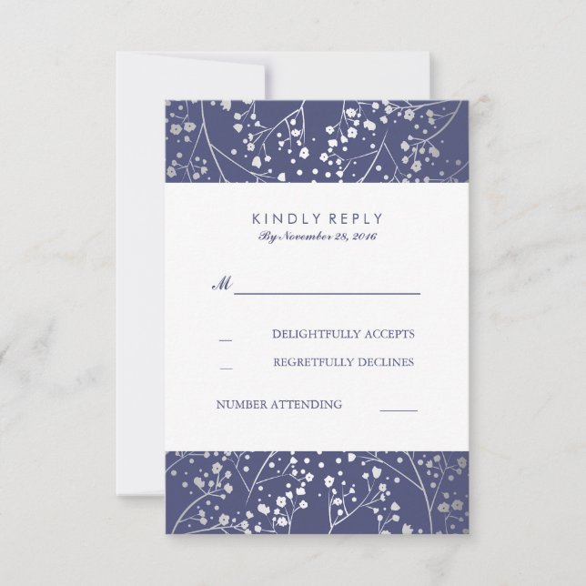 Foil Baby's Band Navy Silver Bröllop OSA Cards Kort (Framsida)